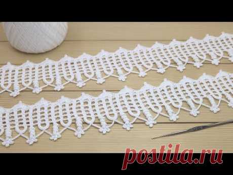 Ленточное кружево КАЙМА с завитками ВЯЗАНИЕ КРЮЧКОМ мастер-класс  Crochet ribbon lace