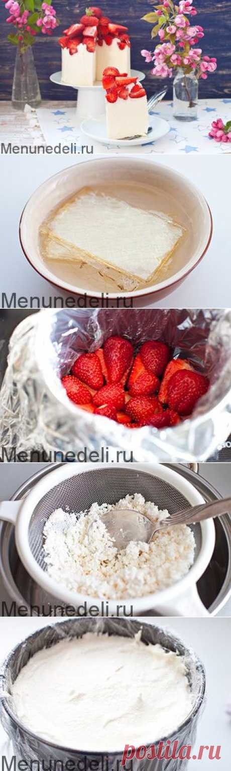 Торт с клубникой творожный