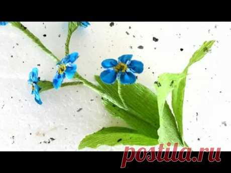 DIY   How to make forget me not flower by crepe paper   Làm hoa forget me not giấy nhún