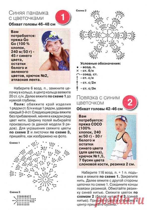 Детские панамки. Схемы вязания / Увлечения и хобби