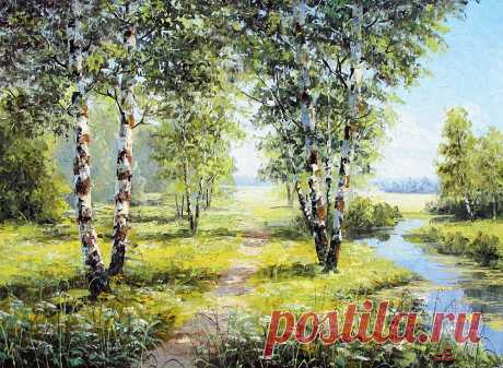 Край березовый, необъятный... Художник Синев Евгений.