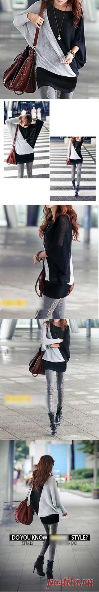 Dolman-Sleeve Color-Block Knit Top - Persephone | YESSTYLE