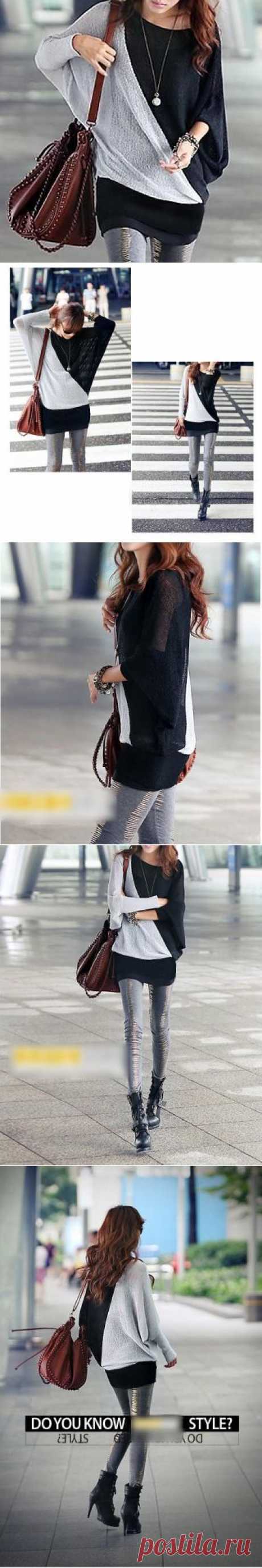 Dolman-Sleeve Color-Block Knit Top - Persephone | YESSTYLE