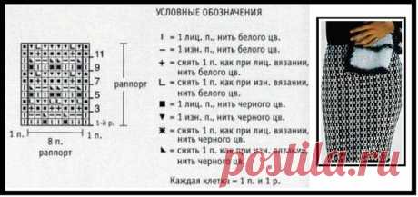 Черно-белые узоры спицами. Интарсия. Джемпер. Шарф. Юбка.