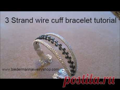 3 Strand Wire cuff bracelet with beads