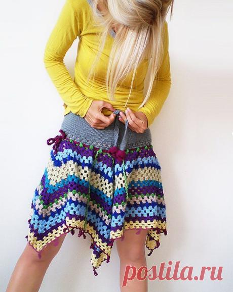 Striped Crochet Miniskirt - Blue, Purple, White