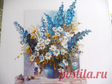 Вышивка лентами. Картина «Букет полевых цветов». Часть 4. Мастер-класс с пошаговыми фото