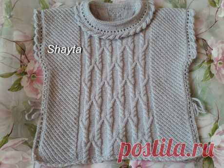 Пончо-пуловер для  девочки от Shayta со шнуровкой.
