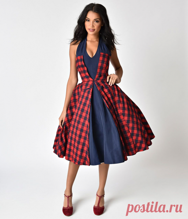 Pin Up Dresses | Pin Up Plaid Halter Margaret Swing Dress
