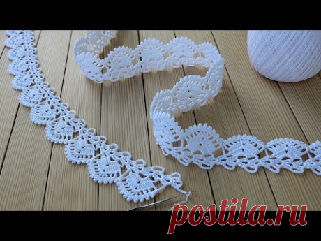 КРУЖЕВО КРЮЧКОМ простое ВЯЗАНИЕ для начинающих КАЙМА схема узора Easy to Crochet Tape Lace pattern