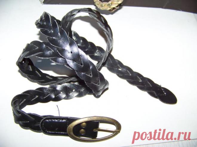 Черный ремень косичка средней толщины с овальной бронзовой пряжкой за 75 грн. | Шафа