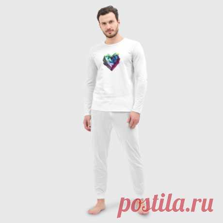 Мужская пижама с лонгсливом хлопок Геометрическое полигональное сердце - купить по цене 3095 руб в интернет-магазине Всемайки, арт 3643527