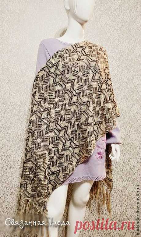 Вязаный ажурный палантин &quot;Тирамису&quot; - в полоску,палантин,палантин вязаный