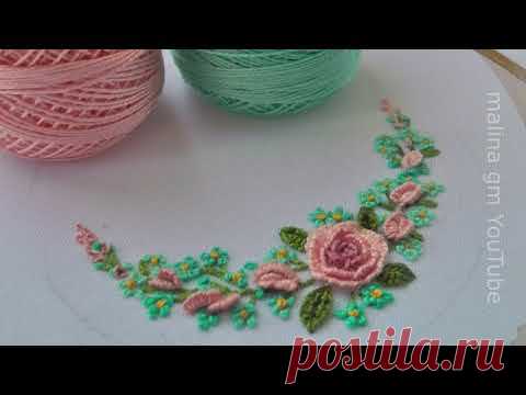 Delicate bouquet | Flowers Roses and forget-me-nots Floral Embroidery