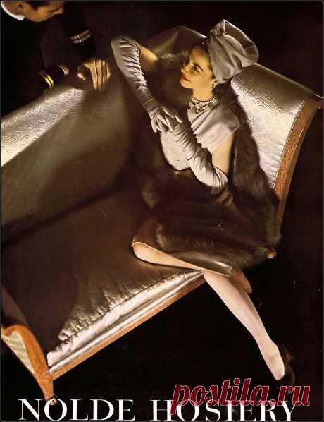 Nolde Hosiery ad, Harper's Bazaar, December 1944