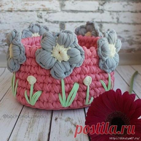 Вязаные корзинки - коробки для мелочей
