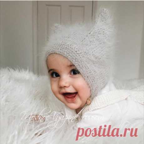 Шапочка Kitty Cap из ангоры для малыша спицами - Modnoe Vyazanie ru.com