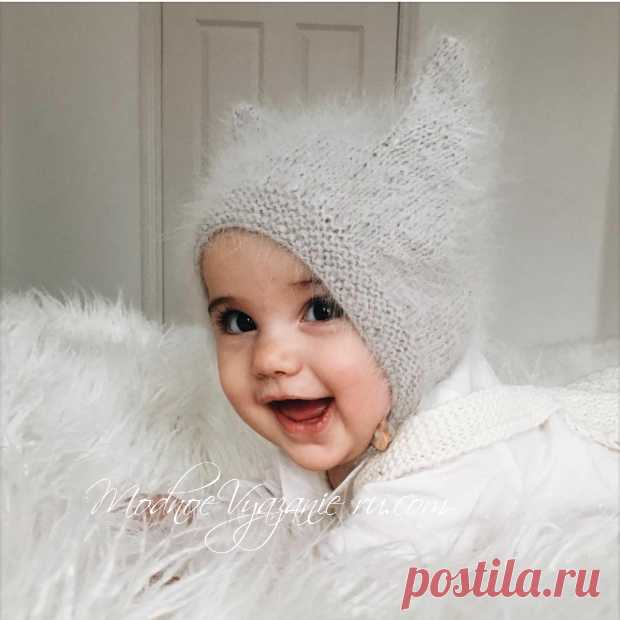 Шапочка Kitty Cap из ангоры для малыша спицами - Modnoe Vyazanie ru.com