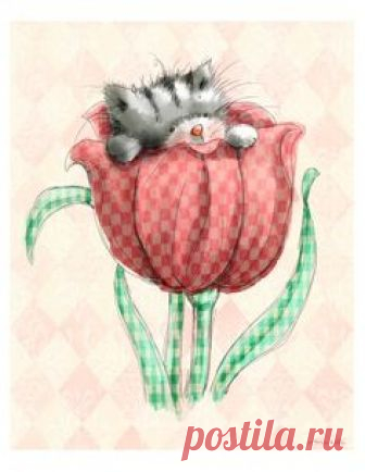 Cute Kitten Peeping out of a Tulip. 8x10