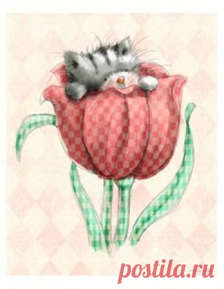 Cute Kitten Peeping out of a Tulip. 8x10"  Art Print for Baby Girl's Nursery or Little Girl's Bedroom