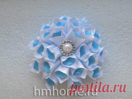 Бело-голубой цветок канзаши - Домашний hand-made