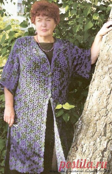 Кардиган ажурный 56-58 размера крючком.