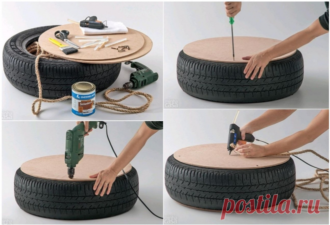 #reciclarépreciso - Puff ou Mesa de Centro com Pneu. ~ Armarinho São José