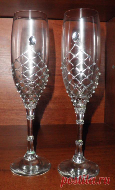 Украшение свадебных бокалов стразами - Калейдоскоп декора