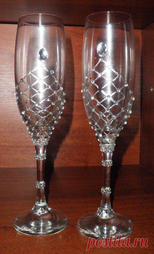 Украшение свадебных бокалов стразами - Калейдоскоп декора