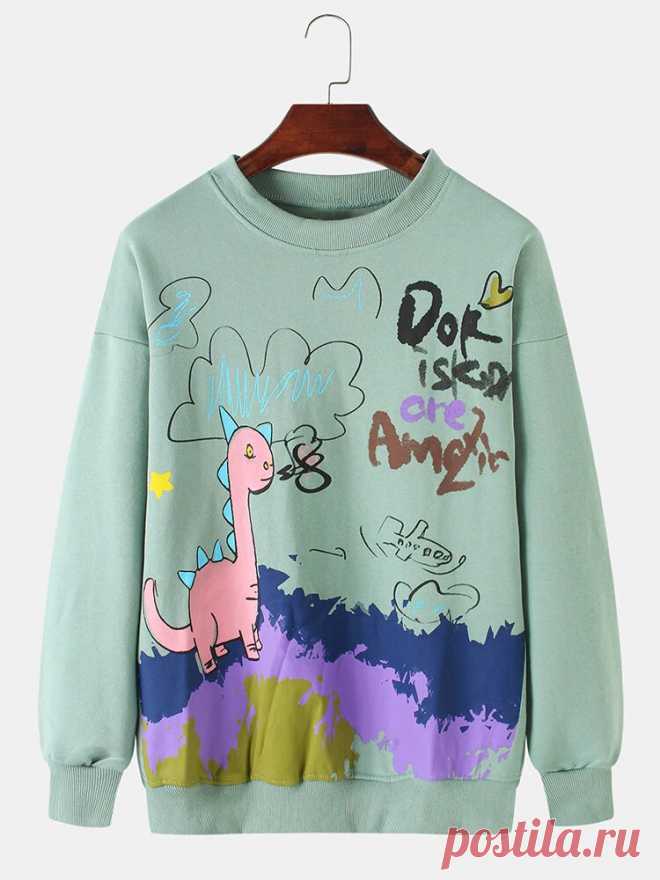 Mens Funny Graffiti Print Drop Shoulder Round Neck Long Sleeve Pullover Casual S - US$29.99