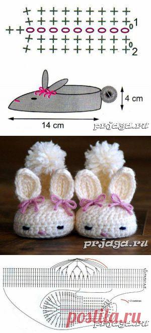 Детские тапочки крючком «Зайчики»