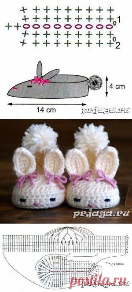 Детские тапочки крючком «Зайчики»