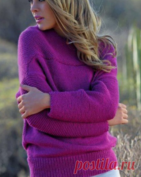 Пуловер с плечевым воротником спицами - KNITTLY.ART