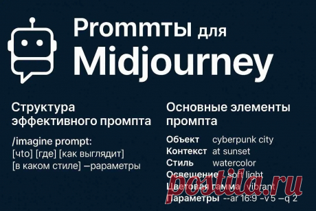 Промпты для Midjourney: примеры, структура и советы по созданию | TalkSmart Как создавать эффективные промпты для генерации изображений в Midjourney. Подробная структура, стили, примеры и рекомендации по улучшению визуального результата.