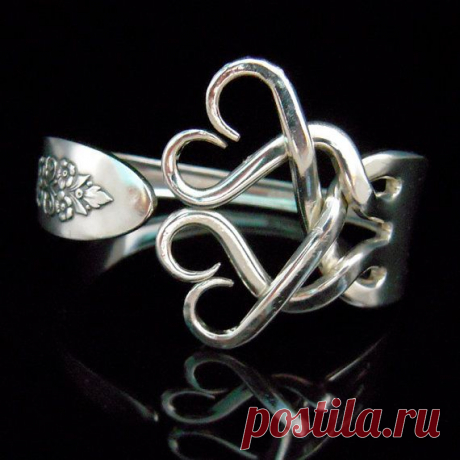 Silver Fork Bracelet in Original Weaving Hearts Design