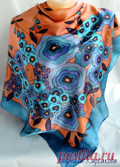 Купить Батик платок Вдохновение - цветочный, ретро стиль, Батик, батик платок, батик купить