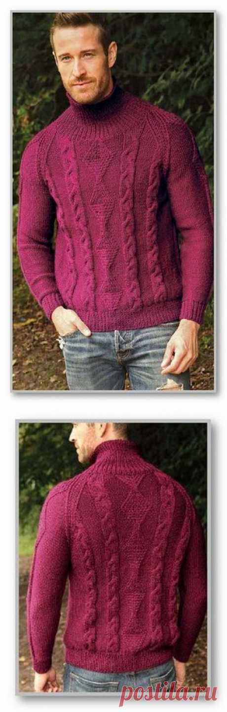 Однотонный пуловер с рукавами-реглан и крупным рельефным узором