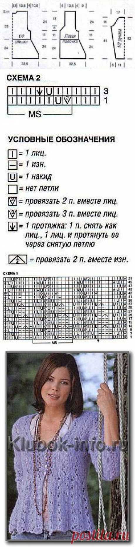 Вязание спицами. Женские модели. Короткий ажурный жакет на пуговицах