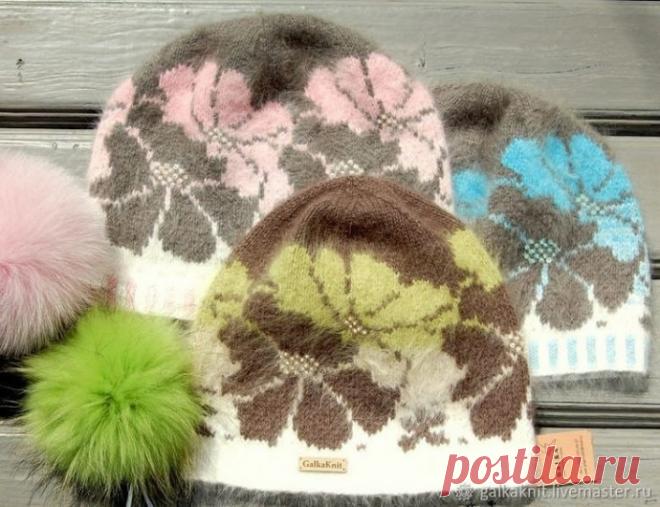 Шапочка в технике жаккарда, вяжем из ангоры
