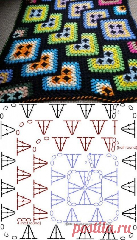 Узор для пледа бабушкин квадрат. Схема квадратного мотива крючком | Я Хозяйка