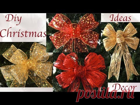 Como hacer Moños para decorar el árbol de Navidad hechos de una sola tira de cintas