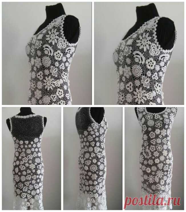 Белое платье из хлопка с вкраплениями чешского бисера.