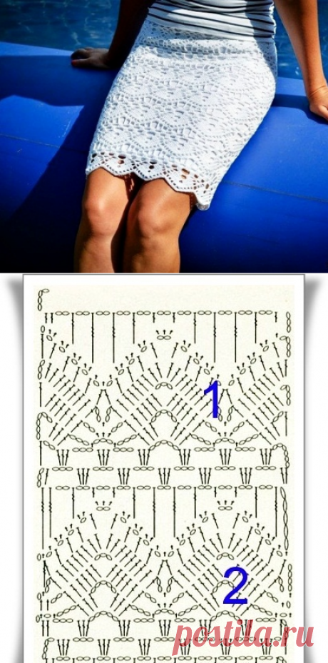 Белая юбка крючком. Юбка ажурным узором |