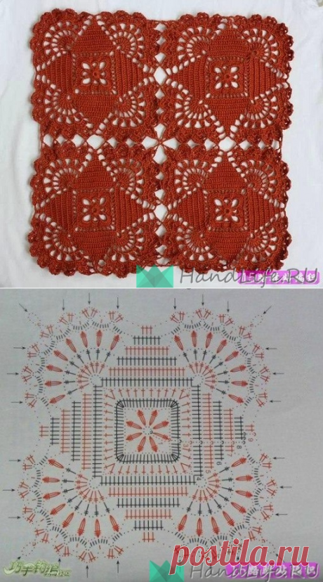 Квадратный мотив крючком / Вязание