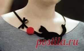 red felt fashion jewelry Amusing felt kitty - felt necklace