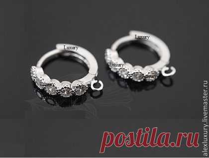 Купить Серебро 925 с родиевым покрытие, Швензы с фианитами, 14х12мм - серебро 925 пробы