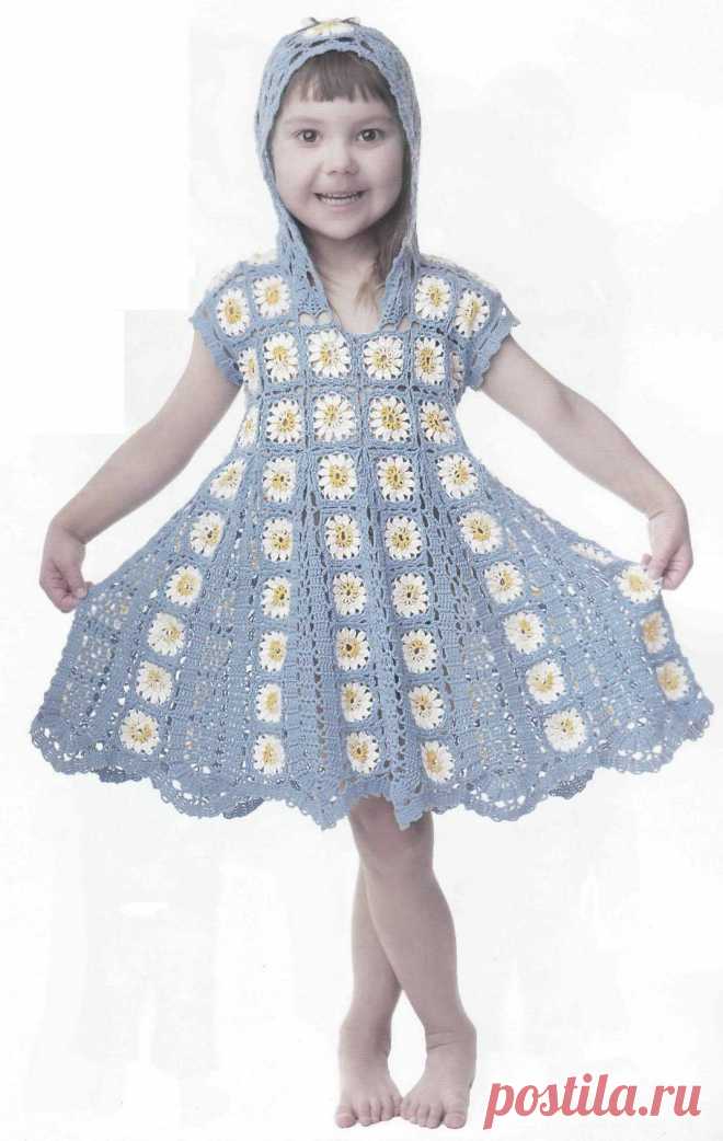 Детское платьице с капюшоном (крючок)