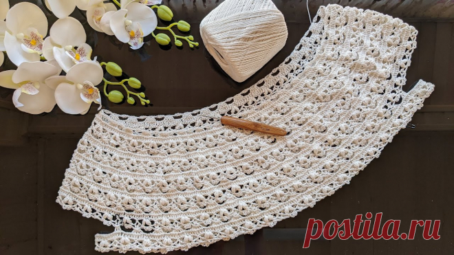 Белый ажурный топ крючком. Круглая кокетка. Часть 2. Росток. Подрезы. Альбом на сайте 