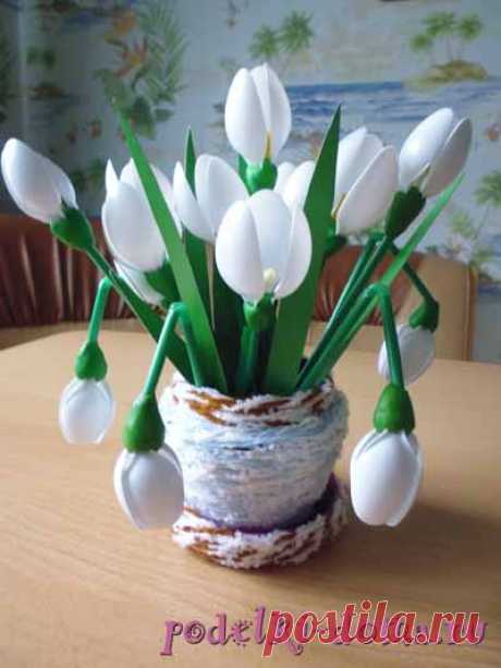 Подснежники из пластиковых чайных ложек