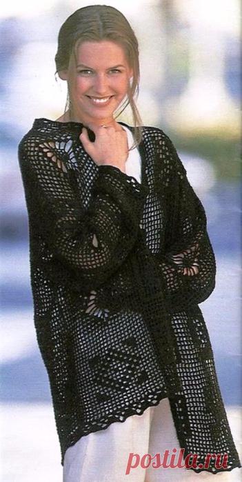 Жакет с геометрическим узором крючком. Черный жакет филейной техникой | Вязание для всей семьи